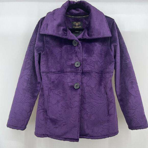 Wooly Bully Wear Colorado Size M Peacoat Purple Plush Floral Large Collar Womens - Picture 1 of 6